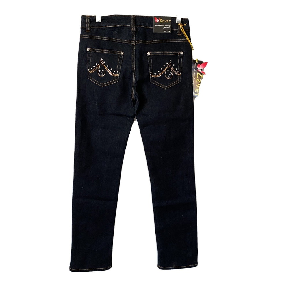 ZZVET Jeans Womens Juniors 7/8 Blue Skinny Rhinestone Bling Y2K Western Glam NWT